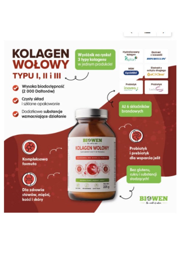 Biowen New Beef collagen type I, II, III 225g