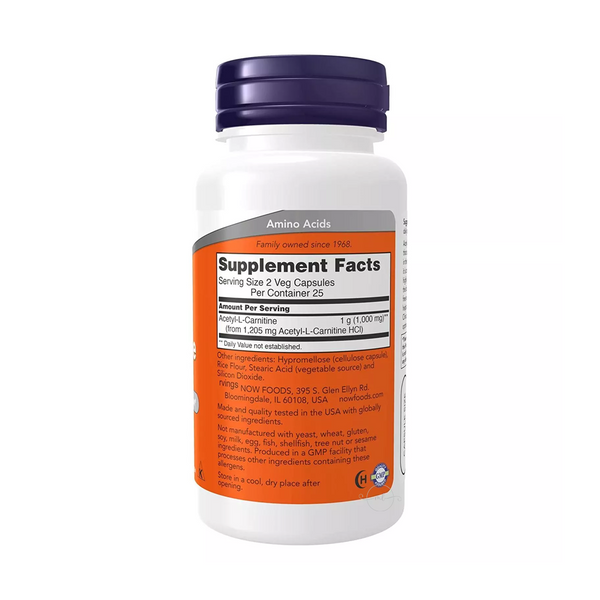 Now Foods Acetyl-L-Carnitine 500 mg – 50 vegetarian capsules