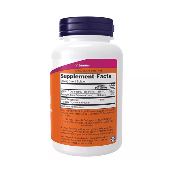 Now Foods E-400 Natural MIX TOCOFEROLS + SELENIUM, 100 gel capsules