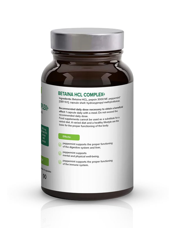 Biowen Betaine HCL + pepsin + peppermint,  90 capsules