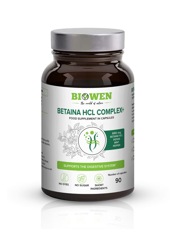 Biowen Betaine HCL + pepsin + peppermint,  90 capsules