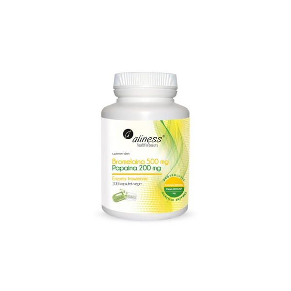 Aliness Bromelaina 500mg Papaina 200 mg x 100 VEGE capsules