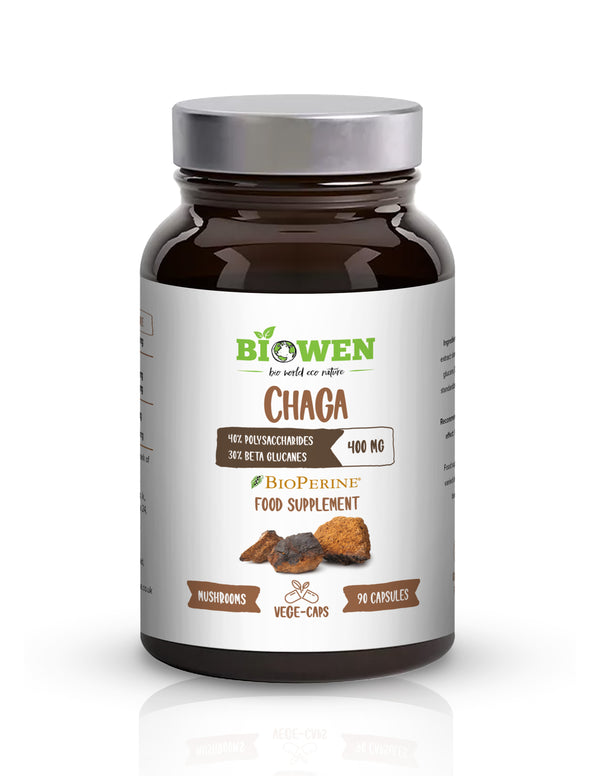 Biowen Chaga mushroom extract 400 mg - 40% polysaccharides, 30% beta-glucans - capsules